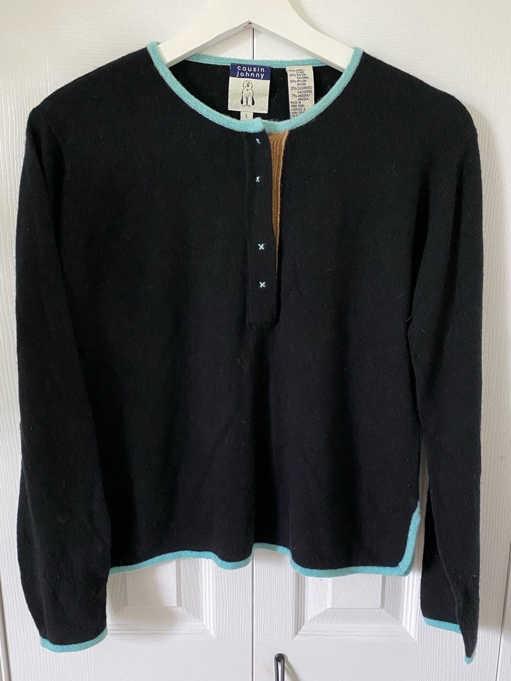 Cousin Johnny Vintage Half Snap Long-Sleeve Henley Wool Cashmere blend Large